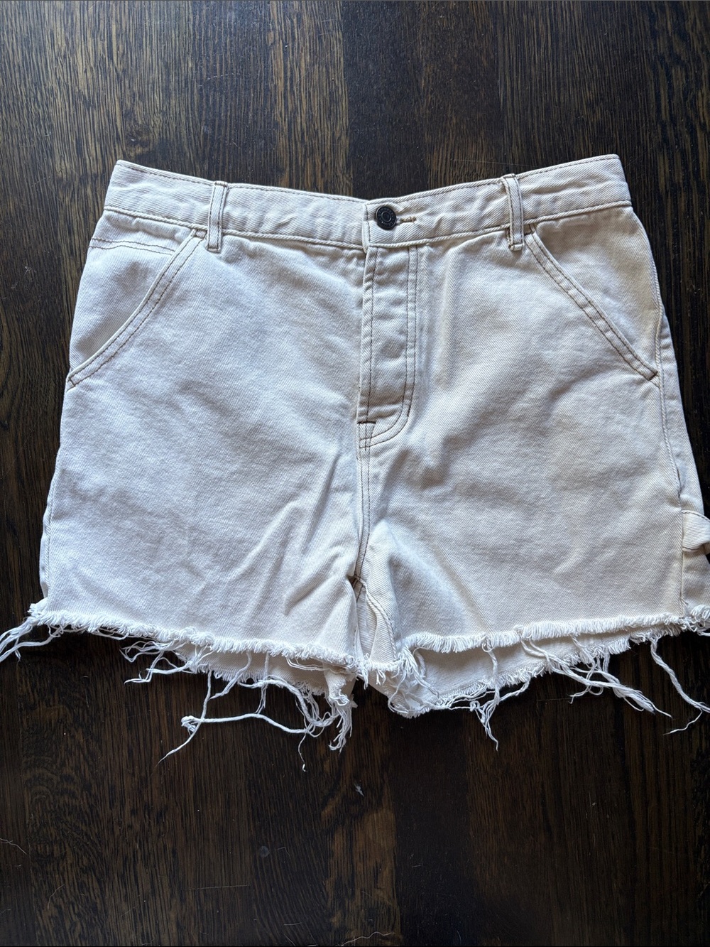 PacSun Light Cream Frayed Hem High-Rise Jean Shorts